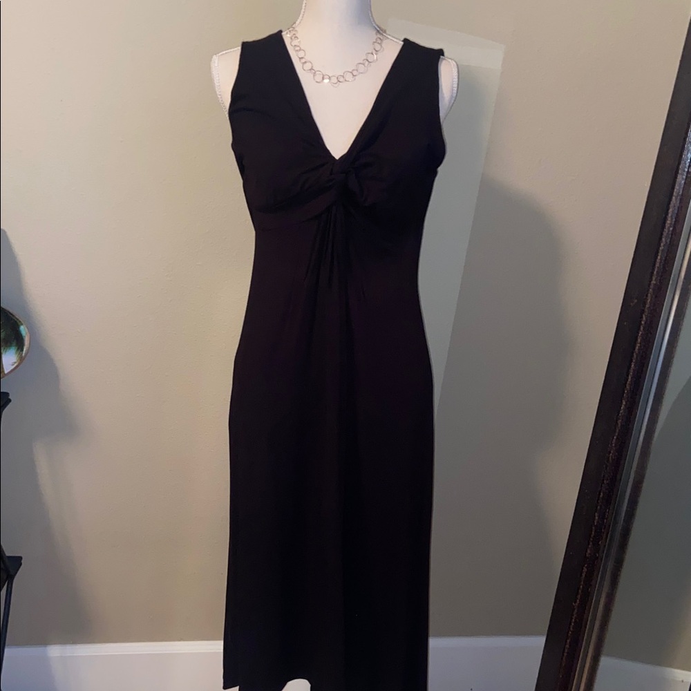 Chico's Elegant Black LBD Midi Maxi Dress Twist Front Bodice Sleeveless NYE